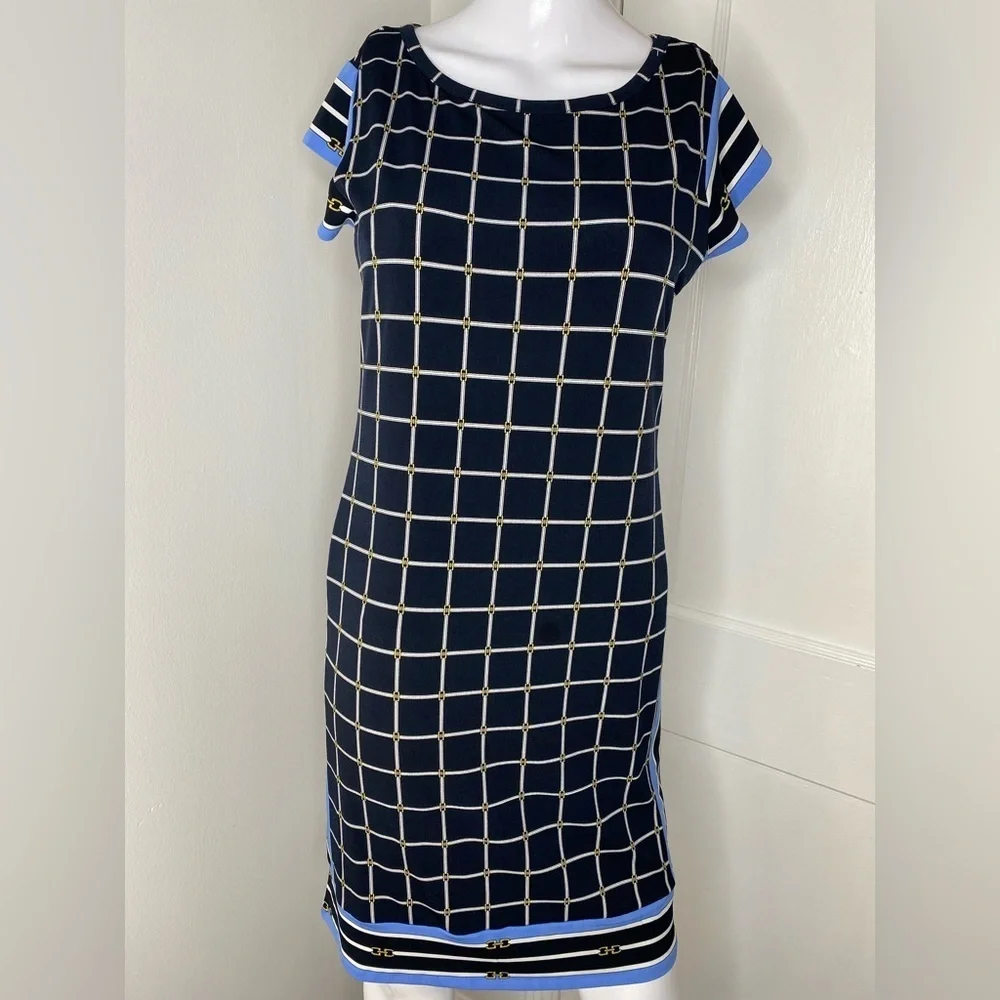 Michael Kors Chic Black and Blue Grid Dress